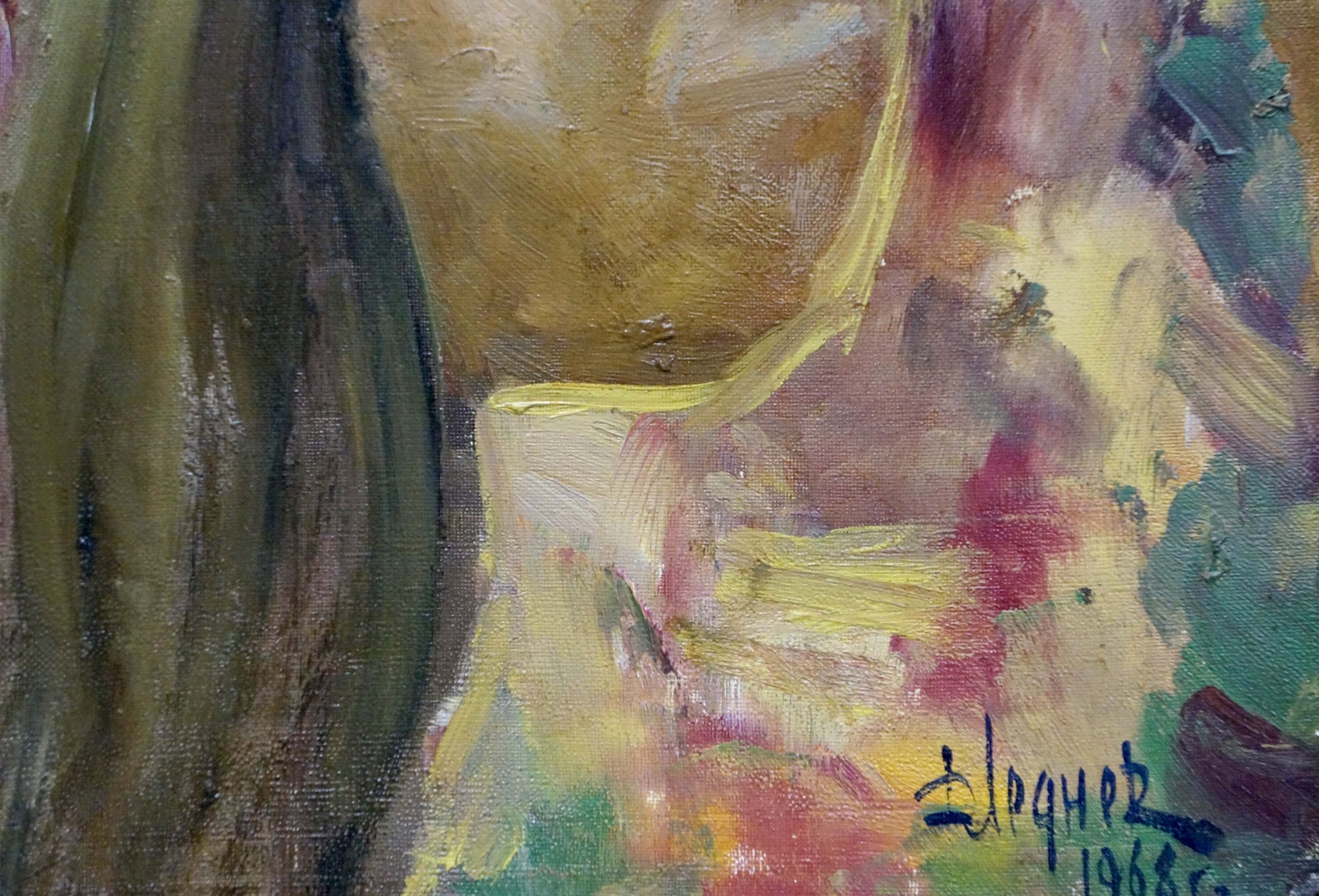 Abstract oil portrait of girl by Dmitry Lednev in earthy tones