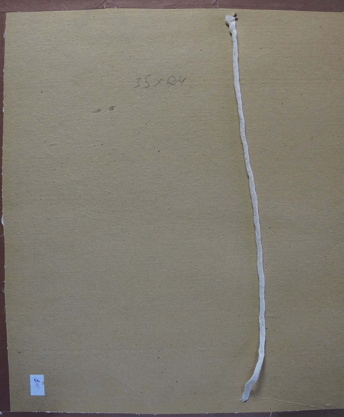 Back of Dmitry Lednev oil painting portrait with white cotton string on beige paper