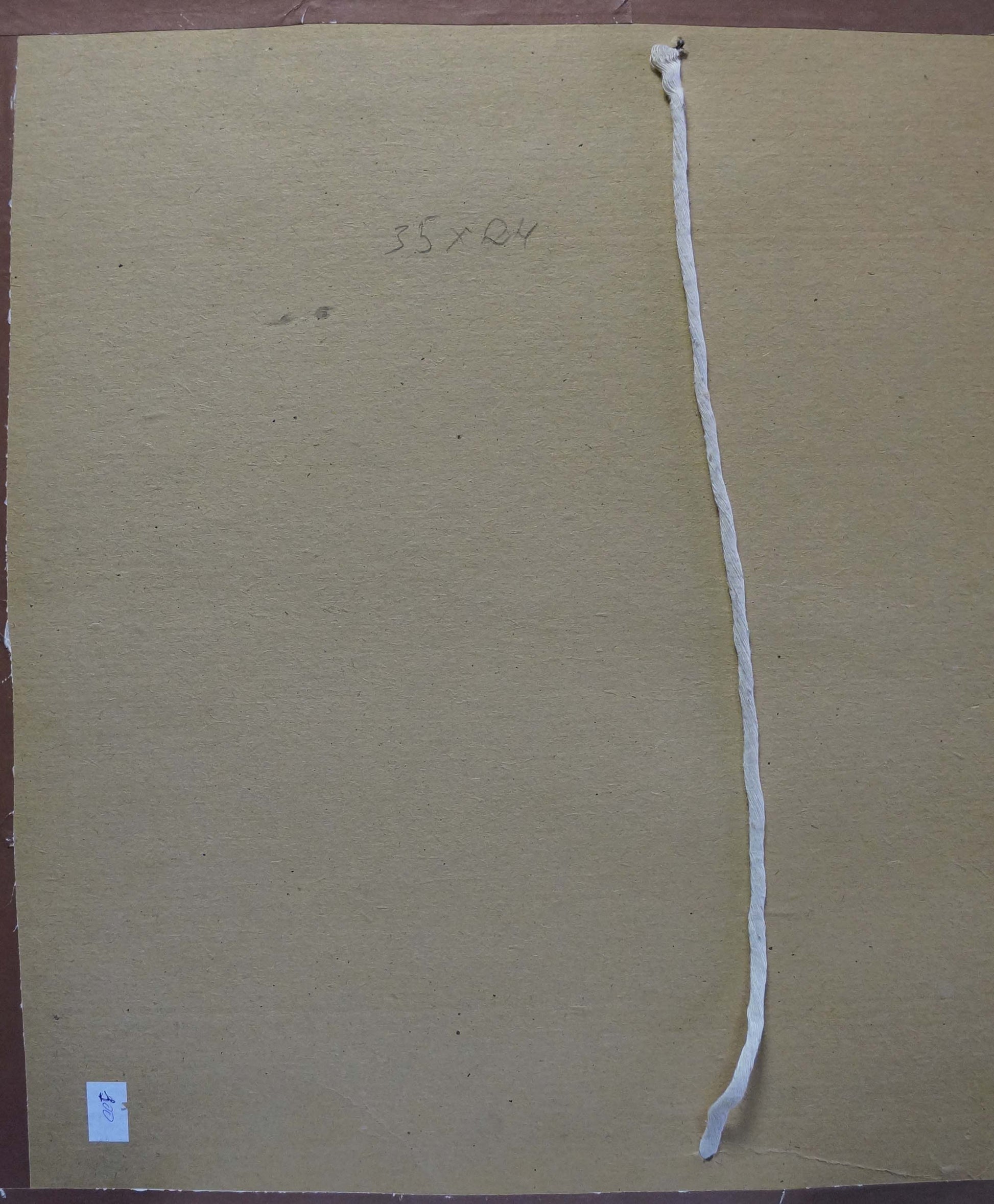 Back of Dmitry Lednev oil painting portrait with white cotton string on beige paper