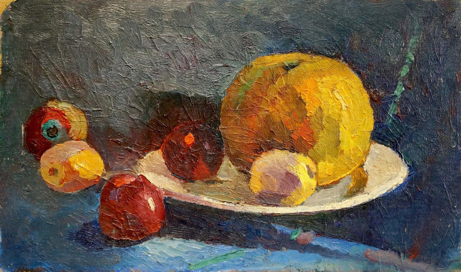 Oil painting Apples on the table by Sergeev N. S. with fruits on plate