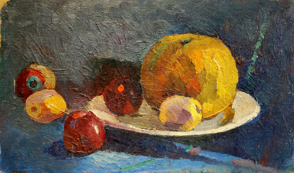 Oil painting Apples on the table by Sergeev N. S. with fruits on plate