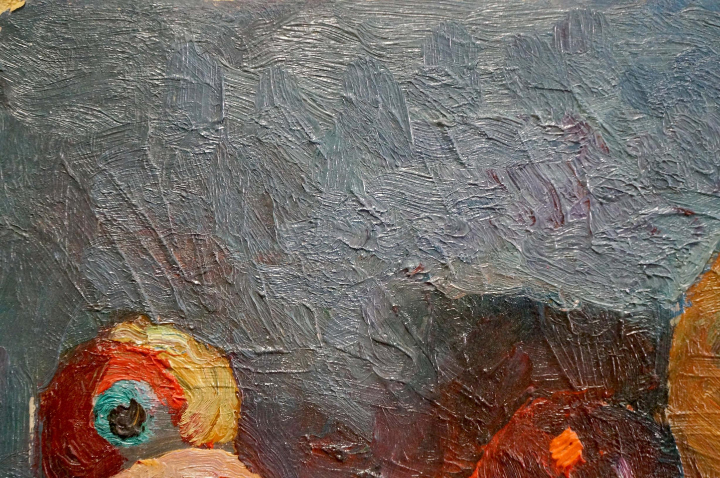 Oil painting Apples on the table by Sergeev N. S. textured gray canvas