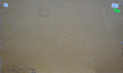 Back of beige canvas Oil painting Apples on the table Sergeev N. S. with markings