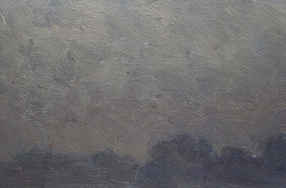 Textured grayish-blue oil painting of cloudy sky by Mordovets Andrey Nikitich, Fog