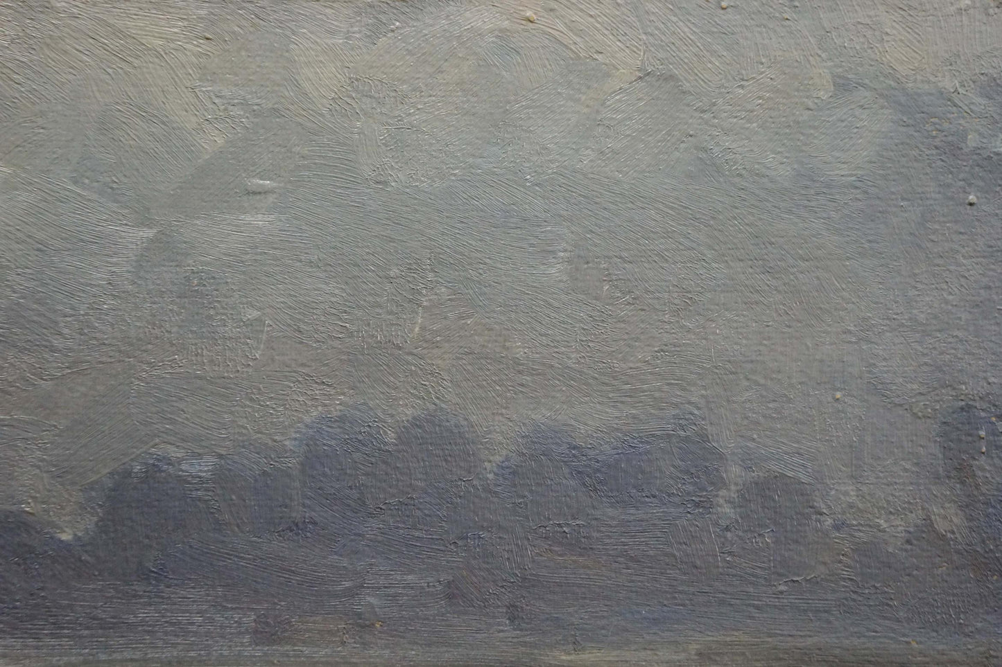 Textured gray oil painting Fog by Mordovets Andrey Nikitich, cloudy sky with dark silhouetted trees