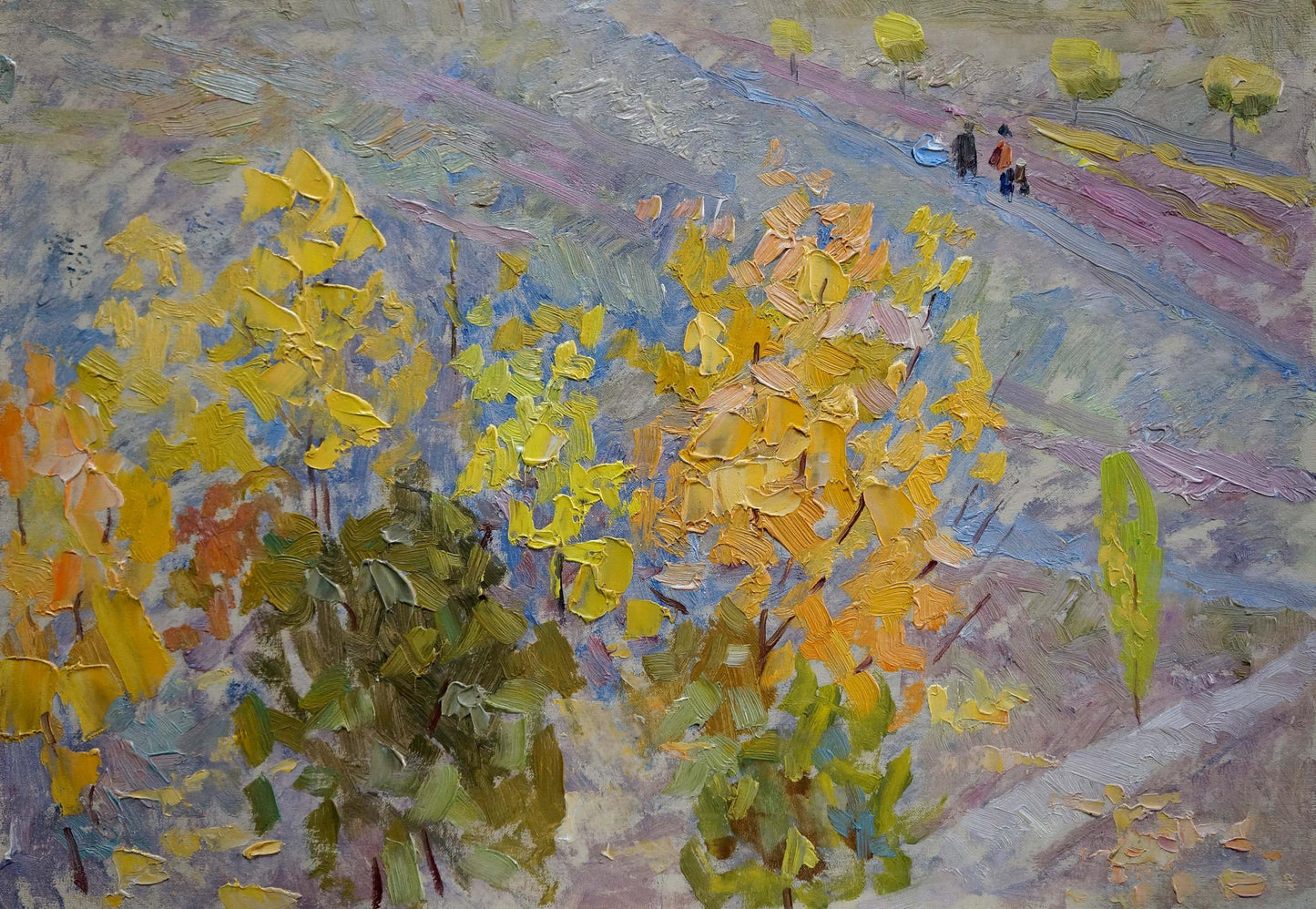Oil painting Walk in the Park Zlyden by Yuriy Fedorovich, vibrant foliage path