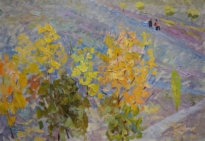 Oil painting Walk in the Park Zlyden by Yuriy Fedorovich, vibrant foliage path