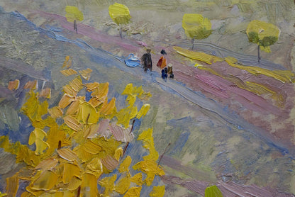Oil painting Walk in the Park Zlyden by Yuriy Fedorovich autumn path