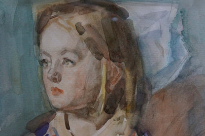 Oil painting portrait of young girl by Sergey Grigoryev, watercolor style