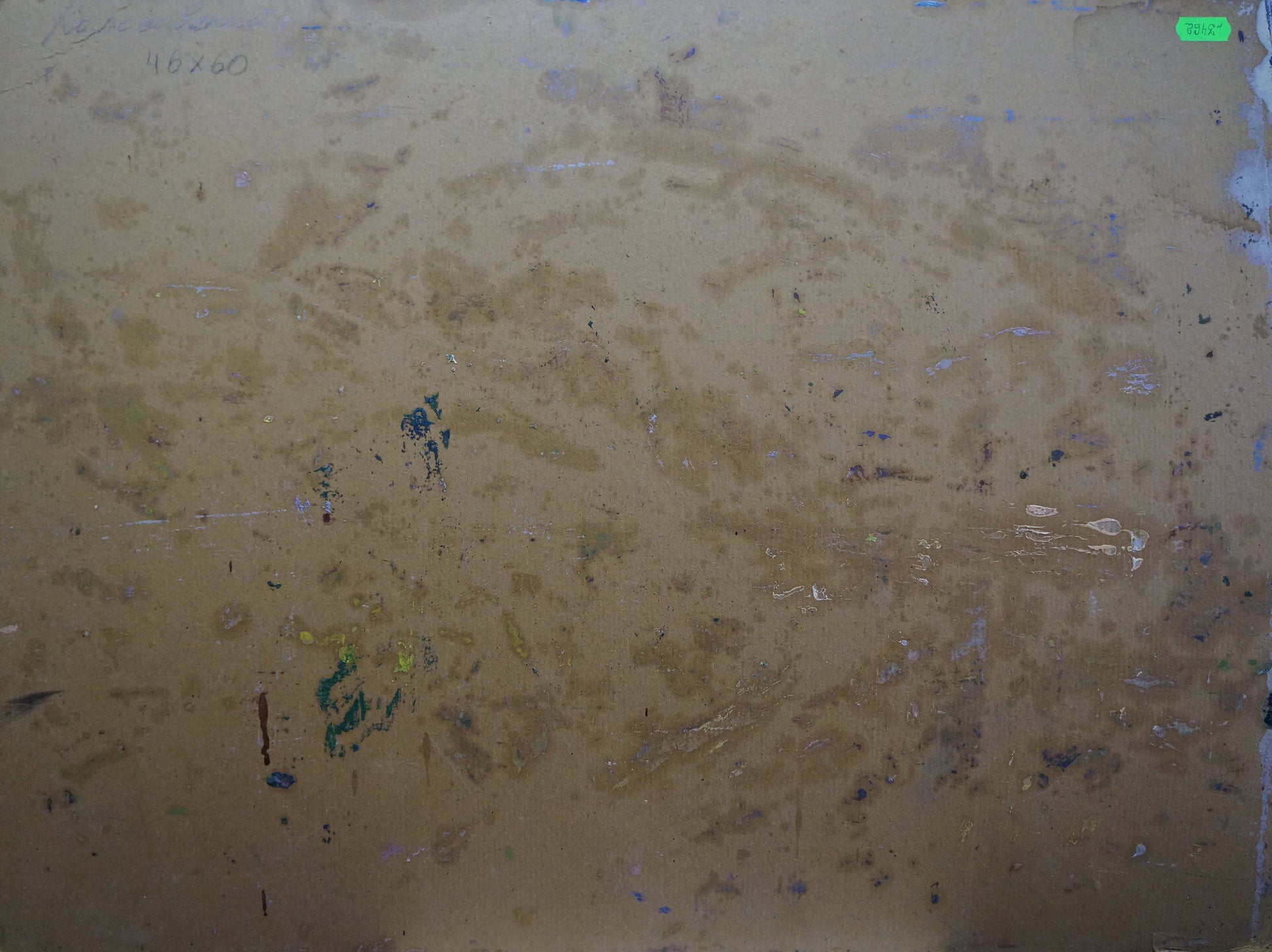 Oil painting Golden Grain Fields by Georgy Kolosovsky, weathered beige canvas back with paint splatters