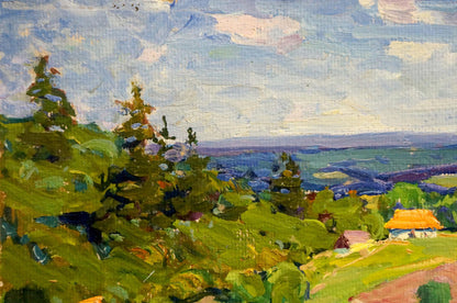 Vibrant impressionistic oil painting of lush green landscape by Kolosovsky Georgy Sergeevich