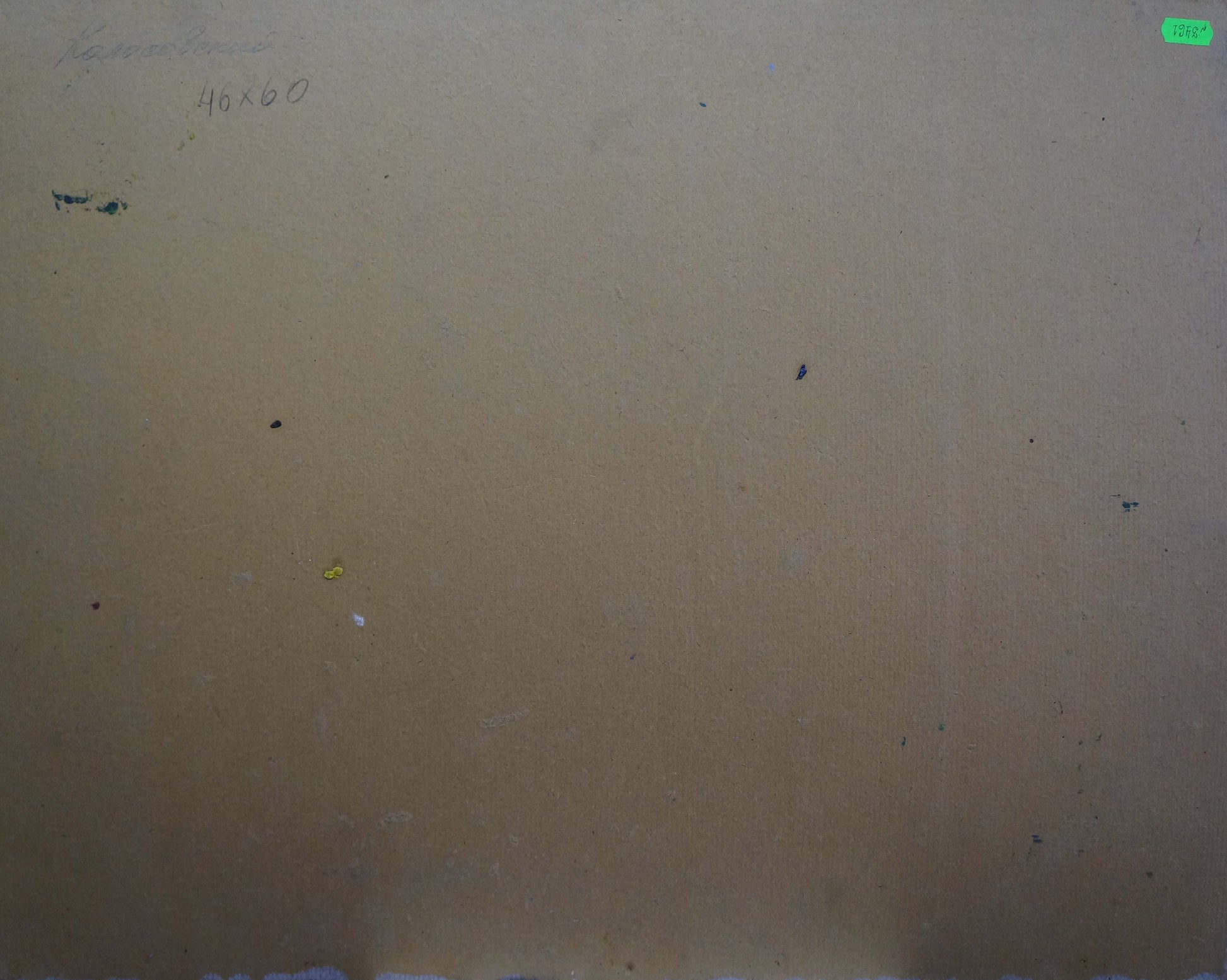 Back of Oil painting Its a nasty day by Kolosovsky Georgy Sergeevich on beige wall with faint pencil markings