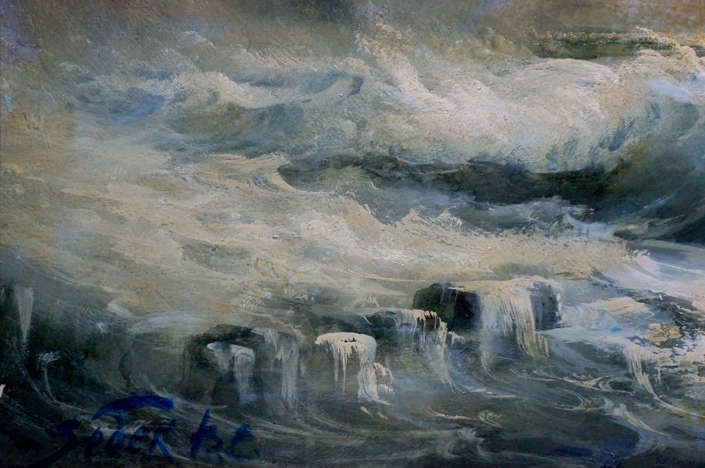 Oil painting of stormy night sea waves by Vladimir Zebek
