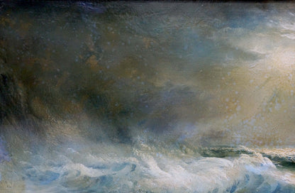 Oil painting Night sea waves by Vladimir Zebek textured turbulent ocean waves