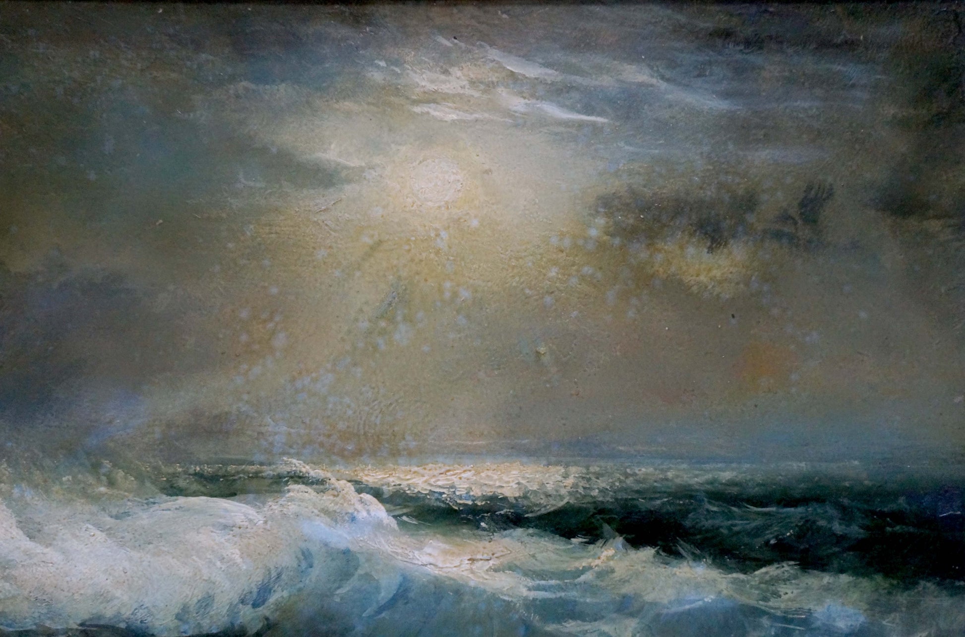 Oil painting of stormy Night sea waves by Vladimir Zebek