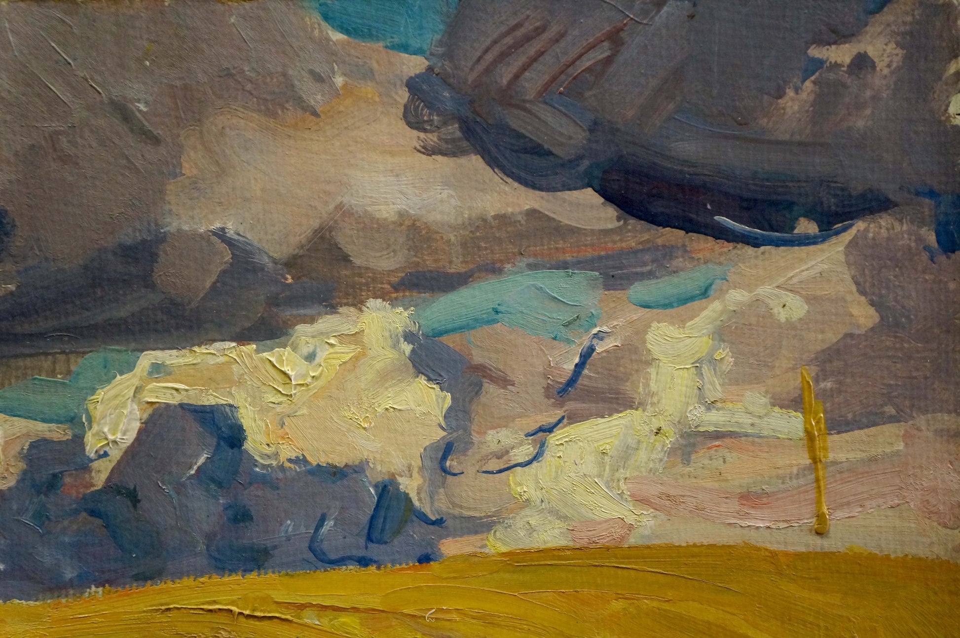 Oil painting Before the Rain by Kolosovsky Georgy Sergeevich, dramatic gray-blue sky