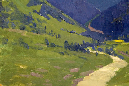 Vibrant impressionist oil painting of mountain valley by Kushnir Veniamin Vladimirovich