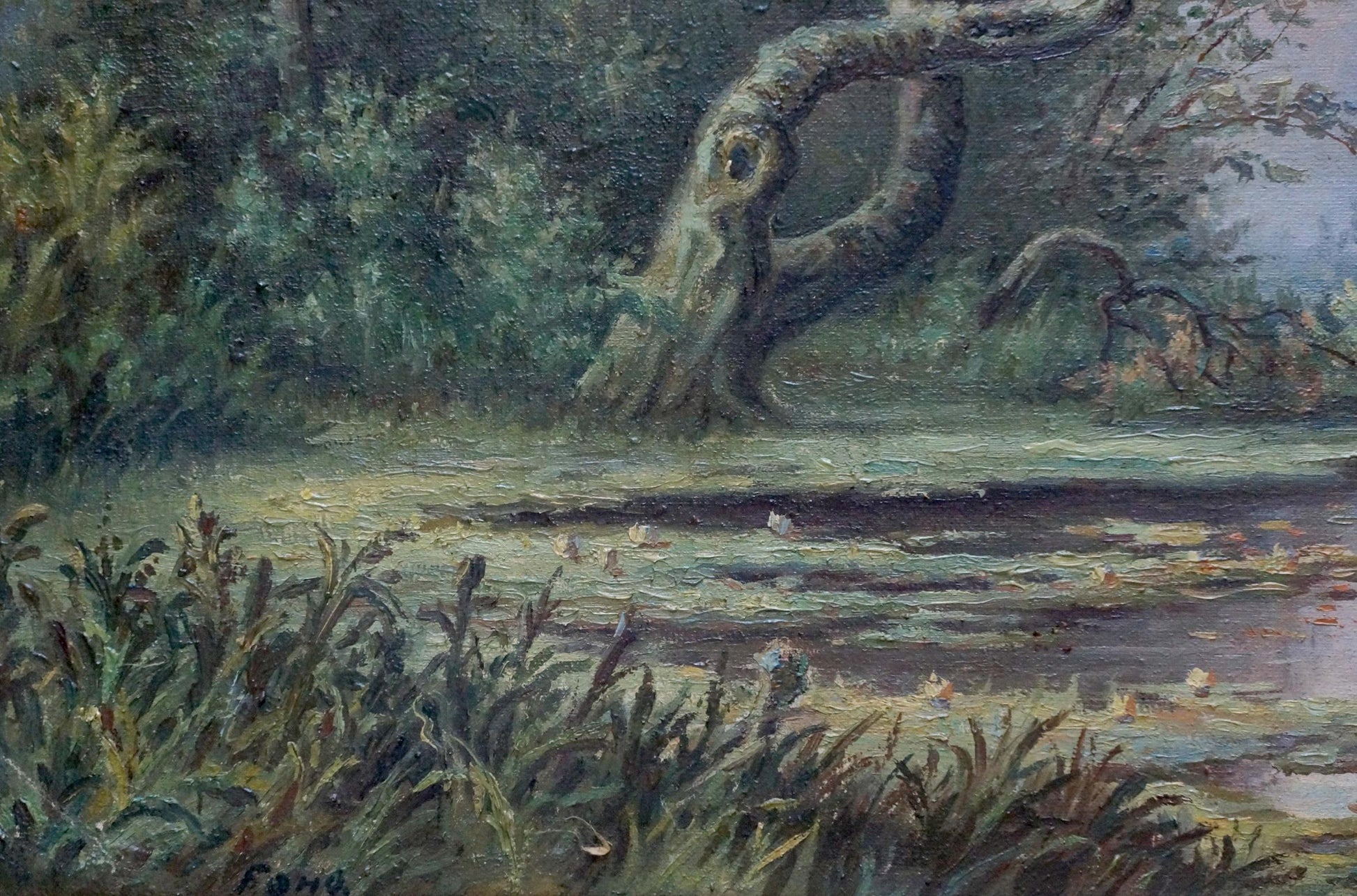 Oil painting of gnarled tree by river by Bonya Grigory Vasilievich