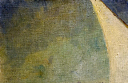 Oil painting Boats by the shore with blended green and yellow textured strokes
