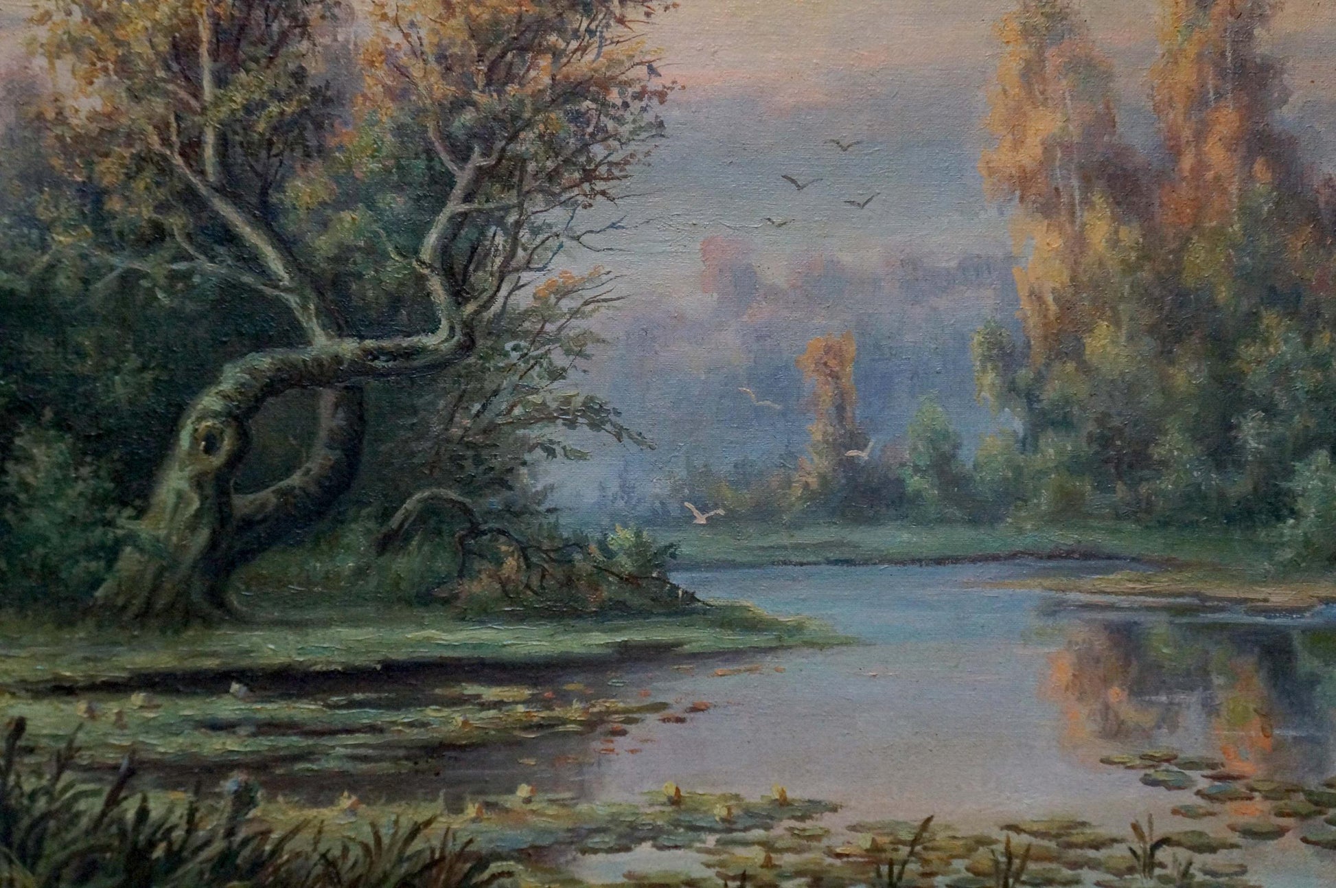 Serene autumn river landscape oil painting by Bonya Grigory Vasilievich