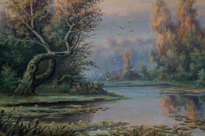 Serene autumn river landscape oil painting by Bonya Grigory Vasilievich