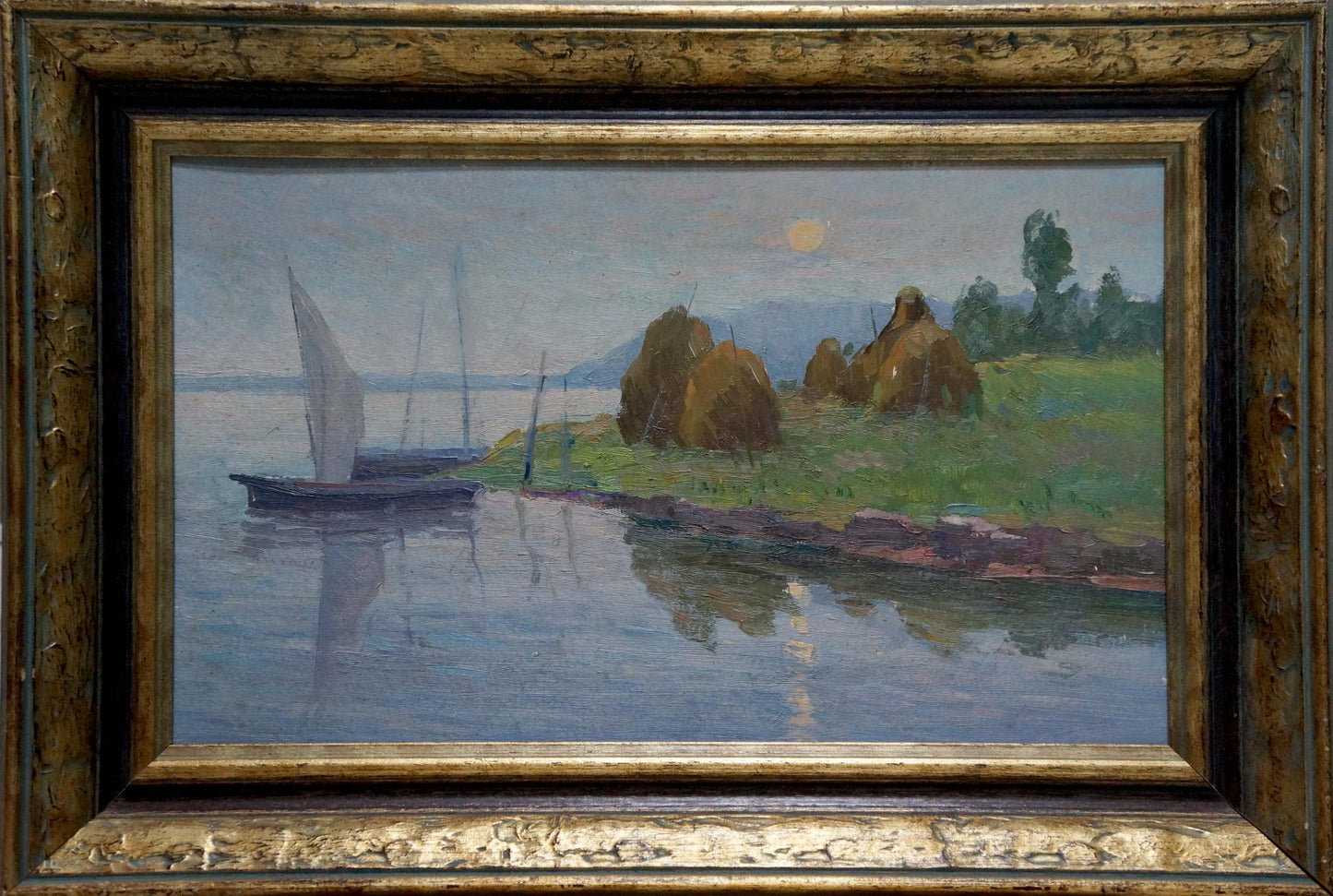 Antique gold-framed oil painting Near the shore by Stremsky Alexander Ivanovich