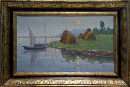 Antique gold-framed oil painting Near the shore by Stremsky Alexander Ivanovich