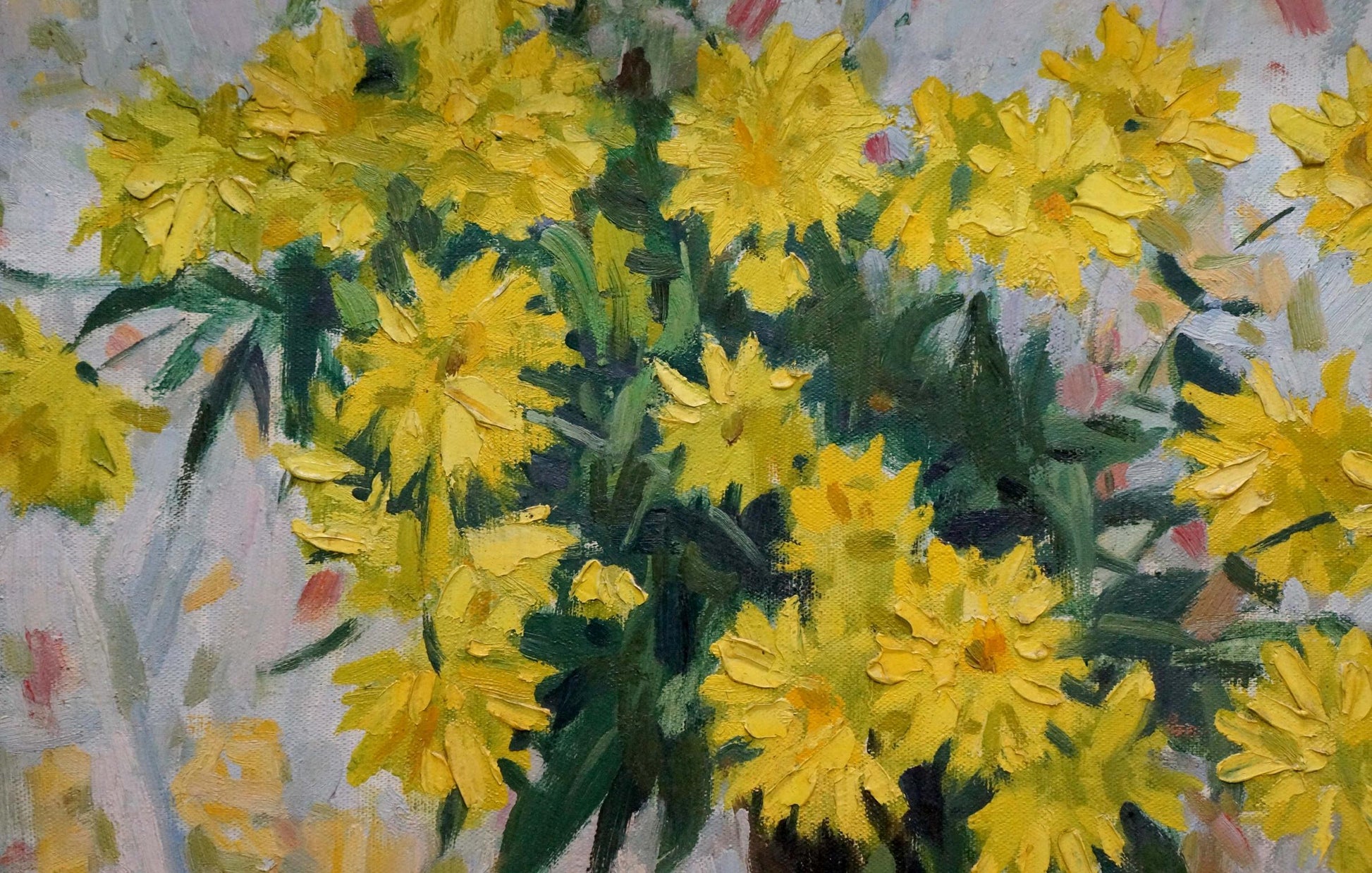 Oil painting Golden balls by Bortnikov Nikolay Fedorovich, vibrant yellow daisies