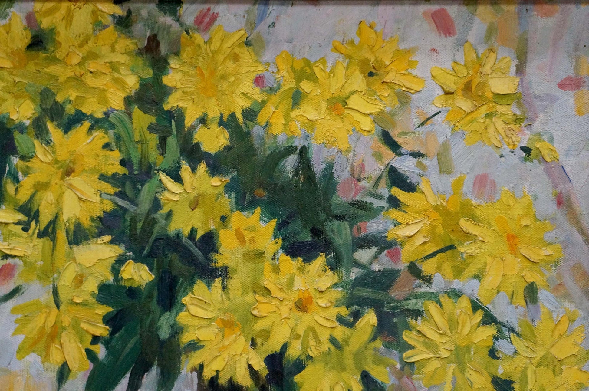 Oil painting Golden Balls by Bortnikov Nikolay Fedorovich, vibrant yellow daisies
