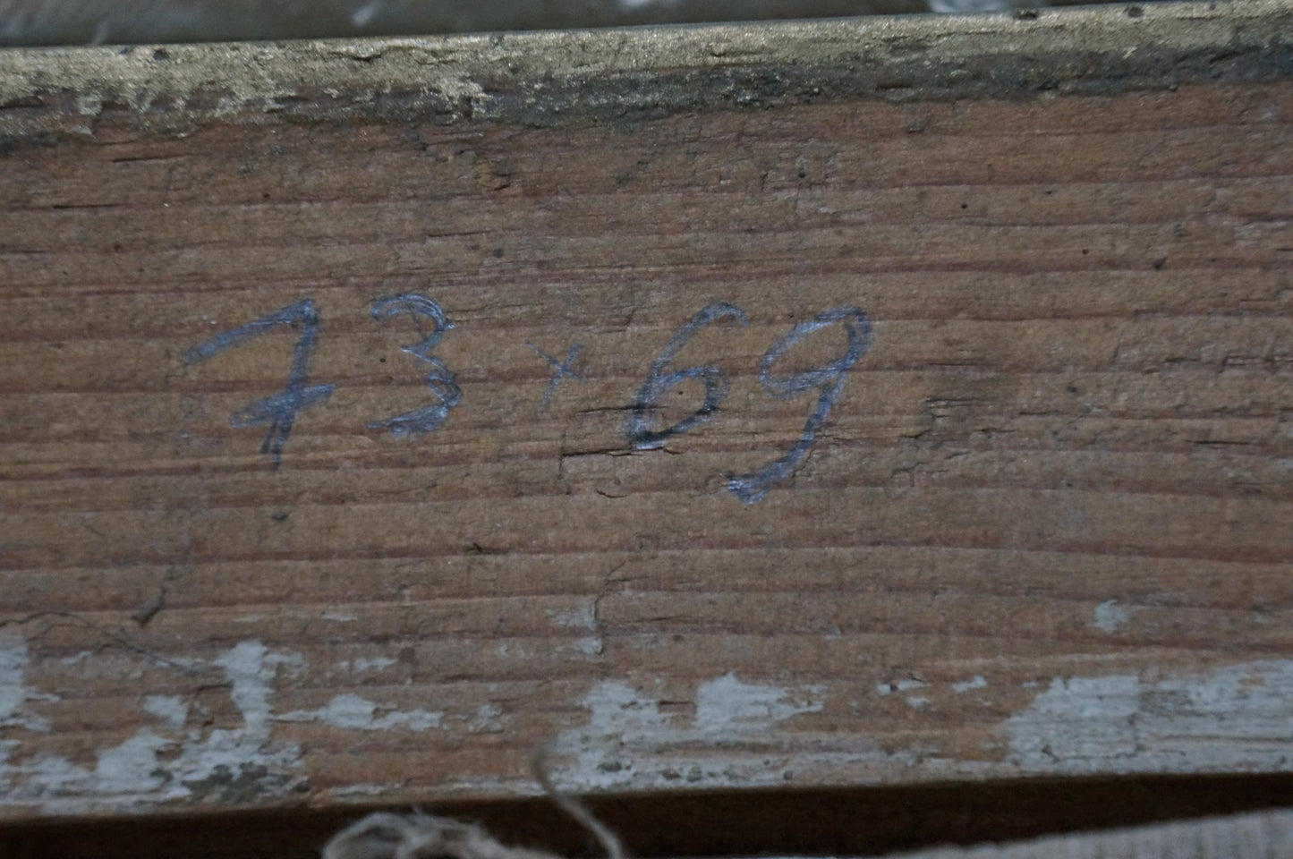 Back of Bortnikov Nikolay Fedorovich oil painting with weathered plank reading 73 69