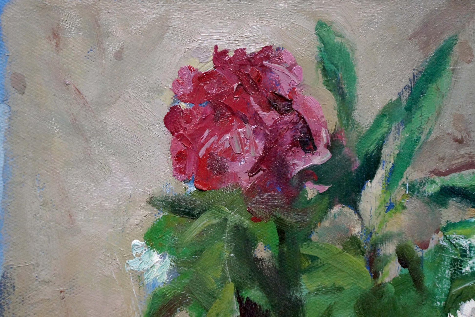 Vibrant red peony oil painting by Zinaida Zatsepina, textured brushstrokes