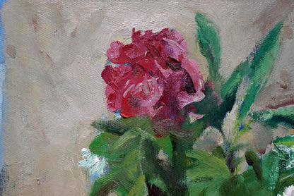 Vibrant red peony oil painting by Zinaida Zatsepina, textured brushstrokes