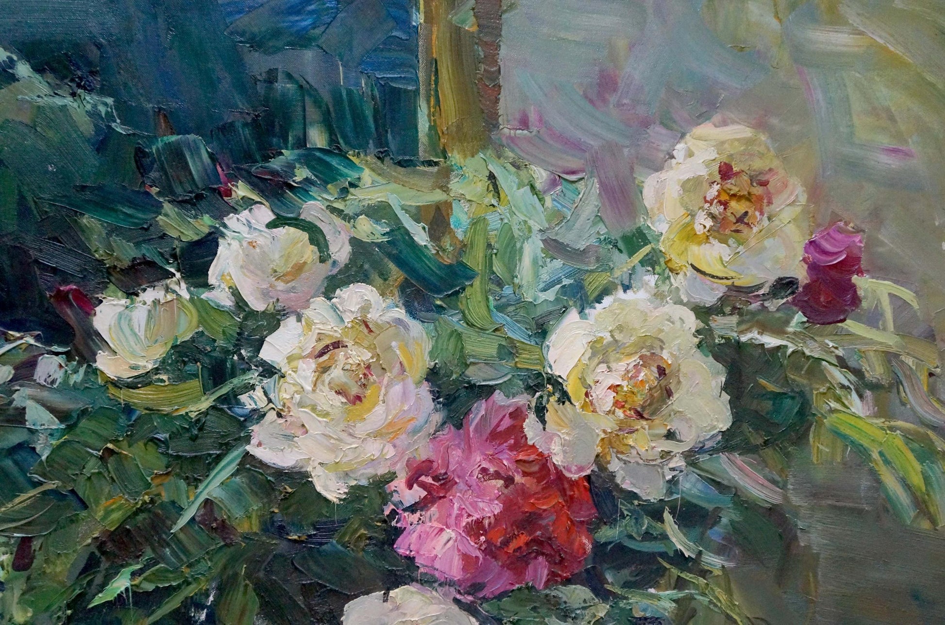 Vibrant oil painting of lush peonies by Shapovalov Anatoly Gavrilovich