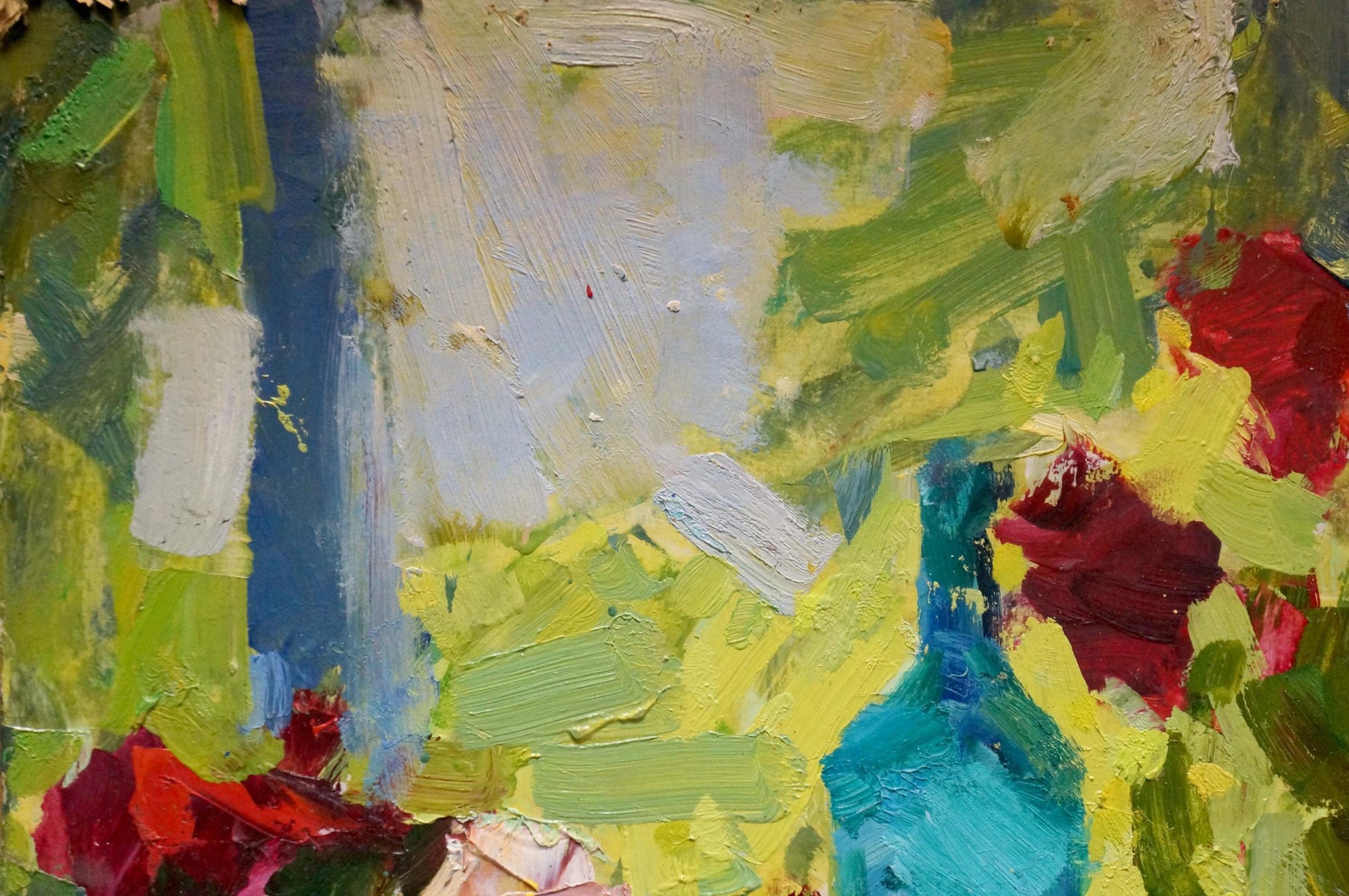 Vibrant still life oil painting by Shvab Vladimir in green yellow blue red