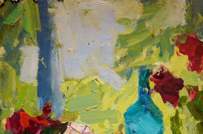 Vibrant still life oil painting by Shvab Vladimir in green yellow blue red