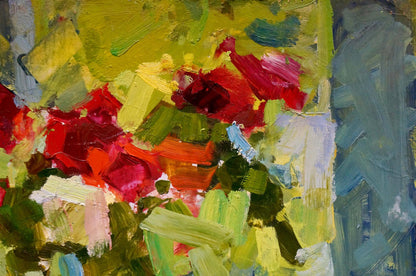 Vibrant oil still life painting by Shvab Vladimir with bold reds, greens, yellows