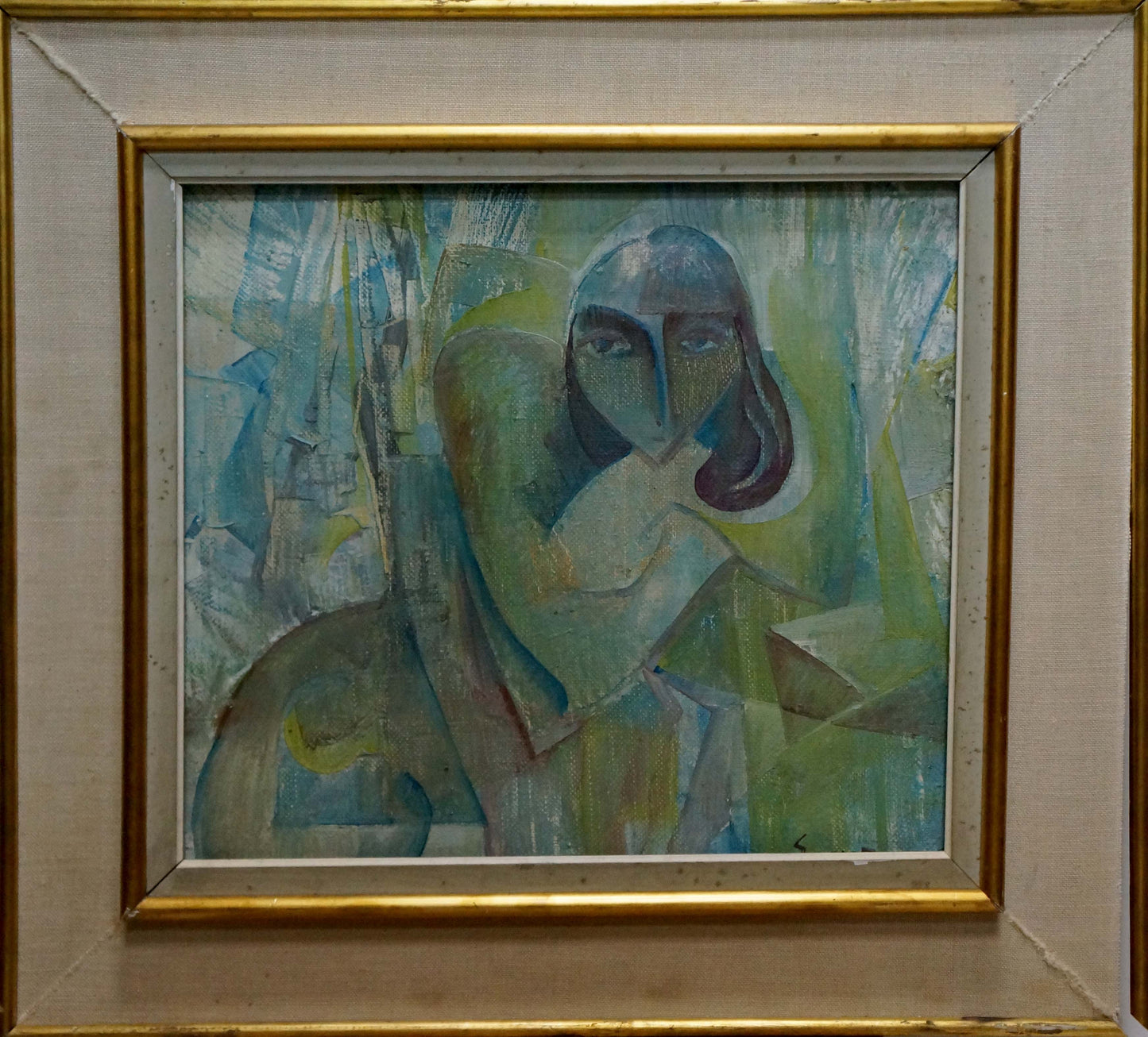 Abstract oil painting Sadness by Sokur Olga in gold frame