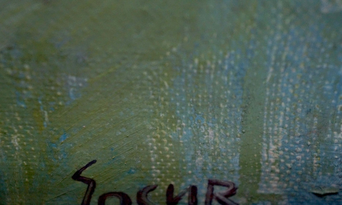 Abstract oil painting Sadness by Sokur Olga in green blue hues