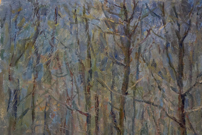 Impressionistic oil painting of bare forest trees by Petrashevsky
