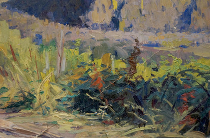 Vibrant impressionist oil painting by Egorov Boris Kuzmich of sunlit field with grasses and wildflowers