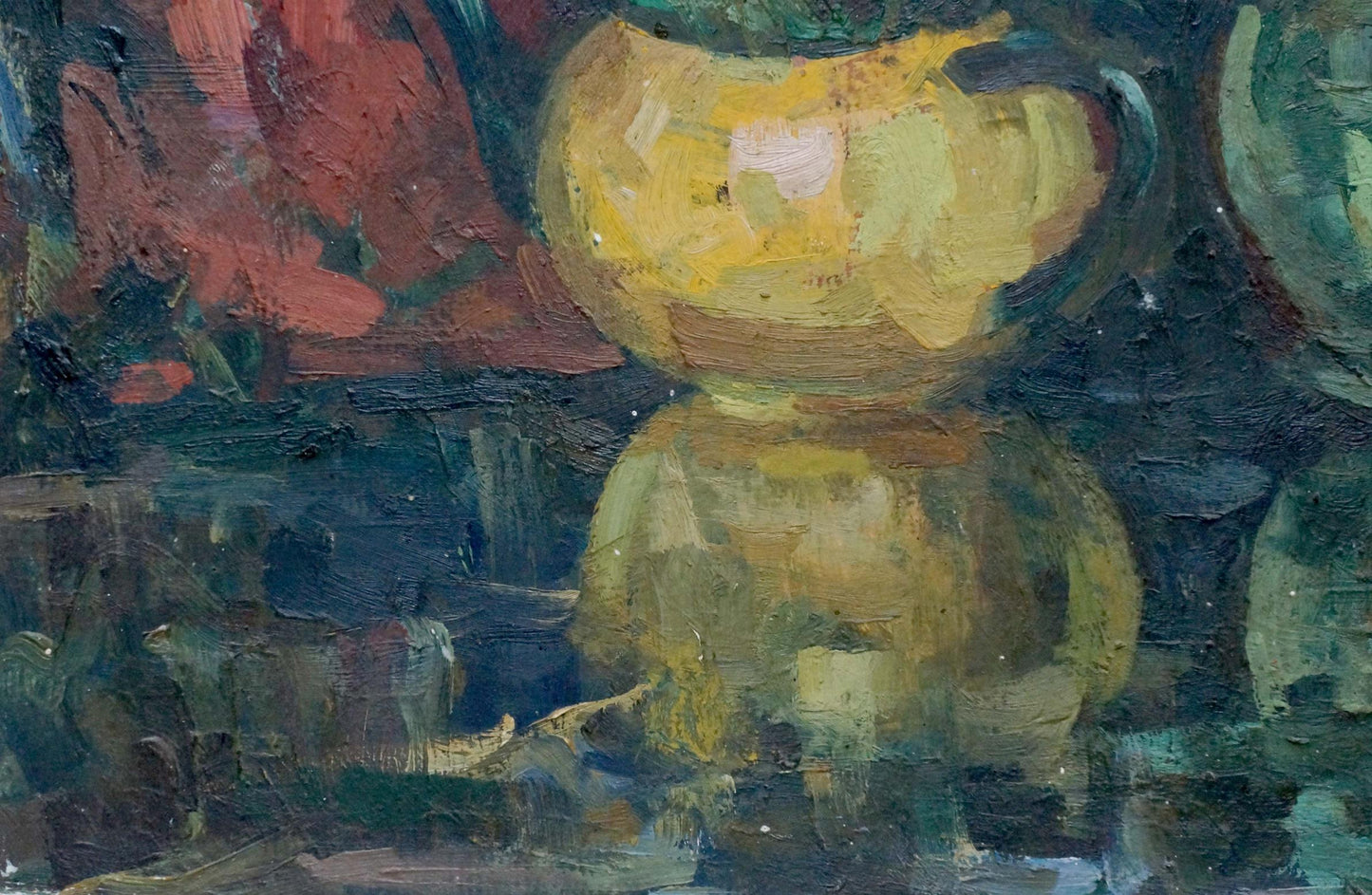 Golden-yellow ceramic pitcher in Boldyrev Vladimir Stepanovich oil painting still life