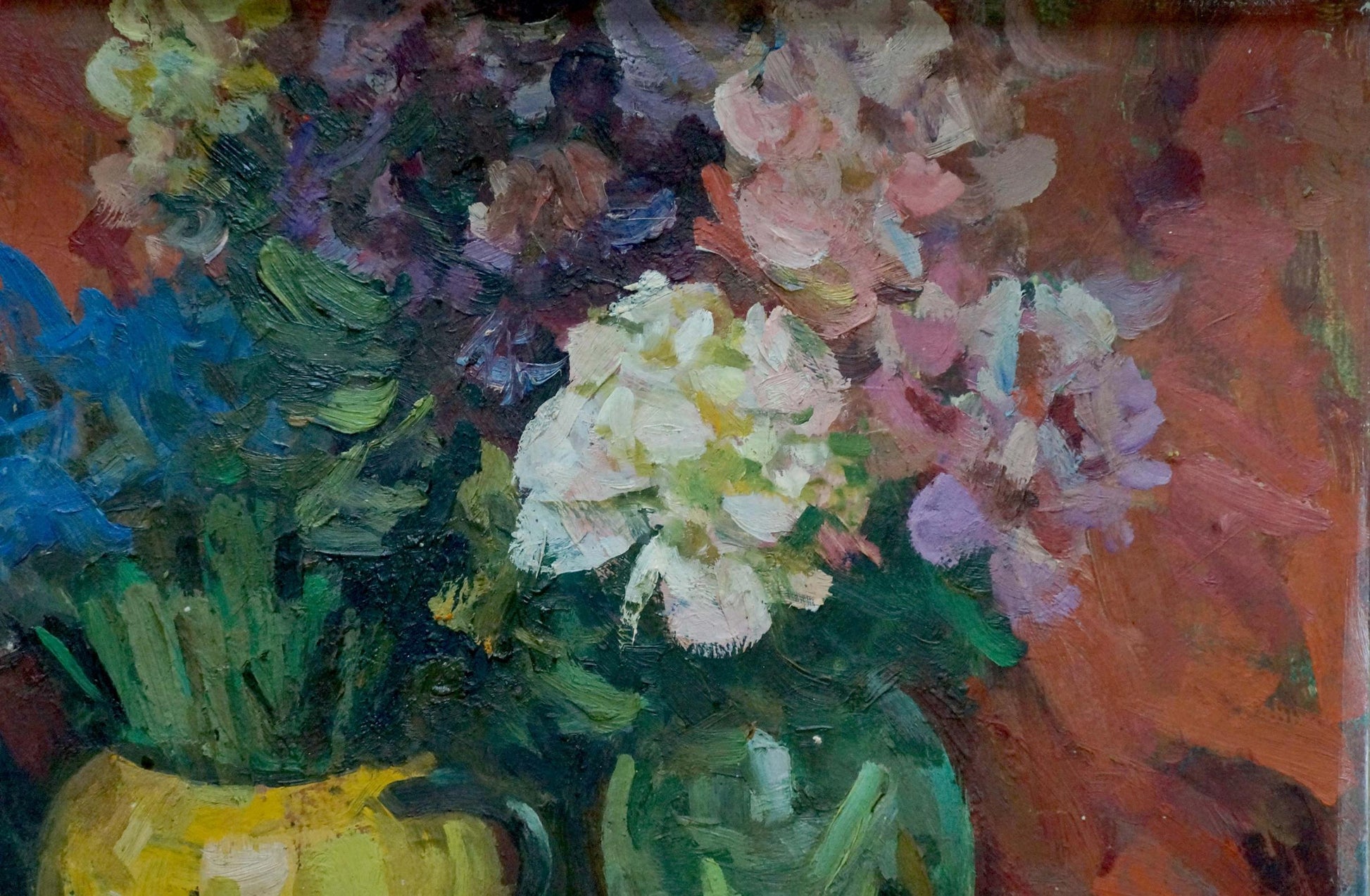 Oil painting by Boldyrev Vladimir Stepanovich: hydrangeas in yellow vase