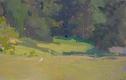 Oil painting of lush green fields and forests by Fomin Anatoly Nikiforovich