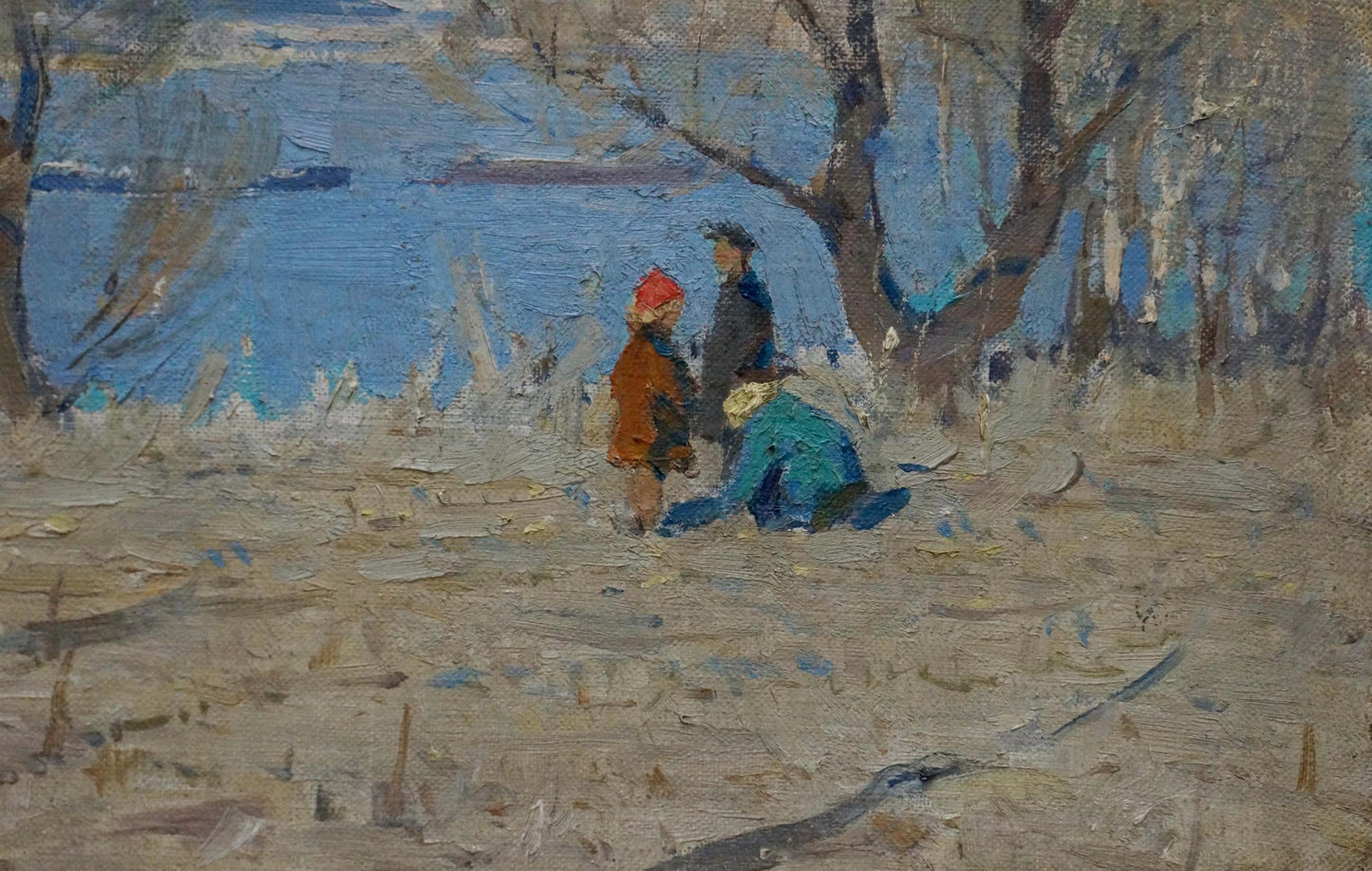 Oil painting of children near shore by Lysenko Sergey Nikolaevich