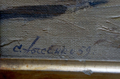 Back of Lysenko Sergey Nikolaevich oil painting with faded C signature