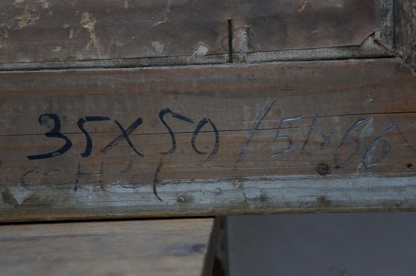 Back of Lysenko Sergey Nikolaevich oil painting with weathered beam measurements