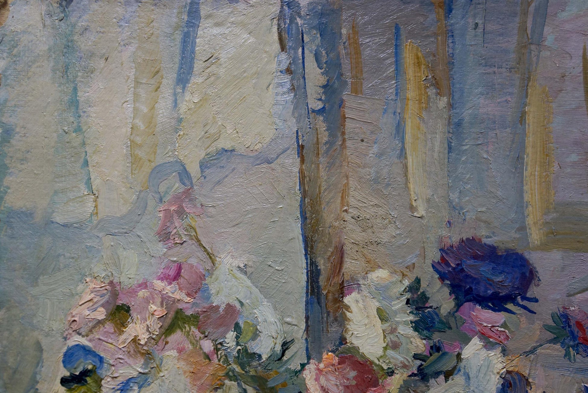 Oil painting Flowers on the Window by Ivannikova S.R. with pink flowers