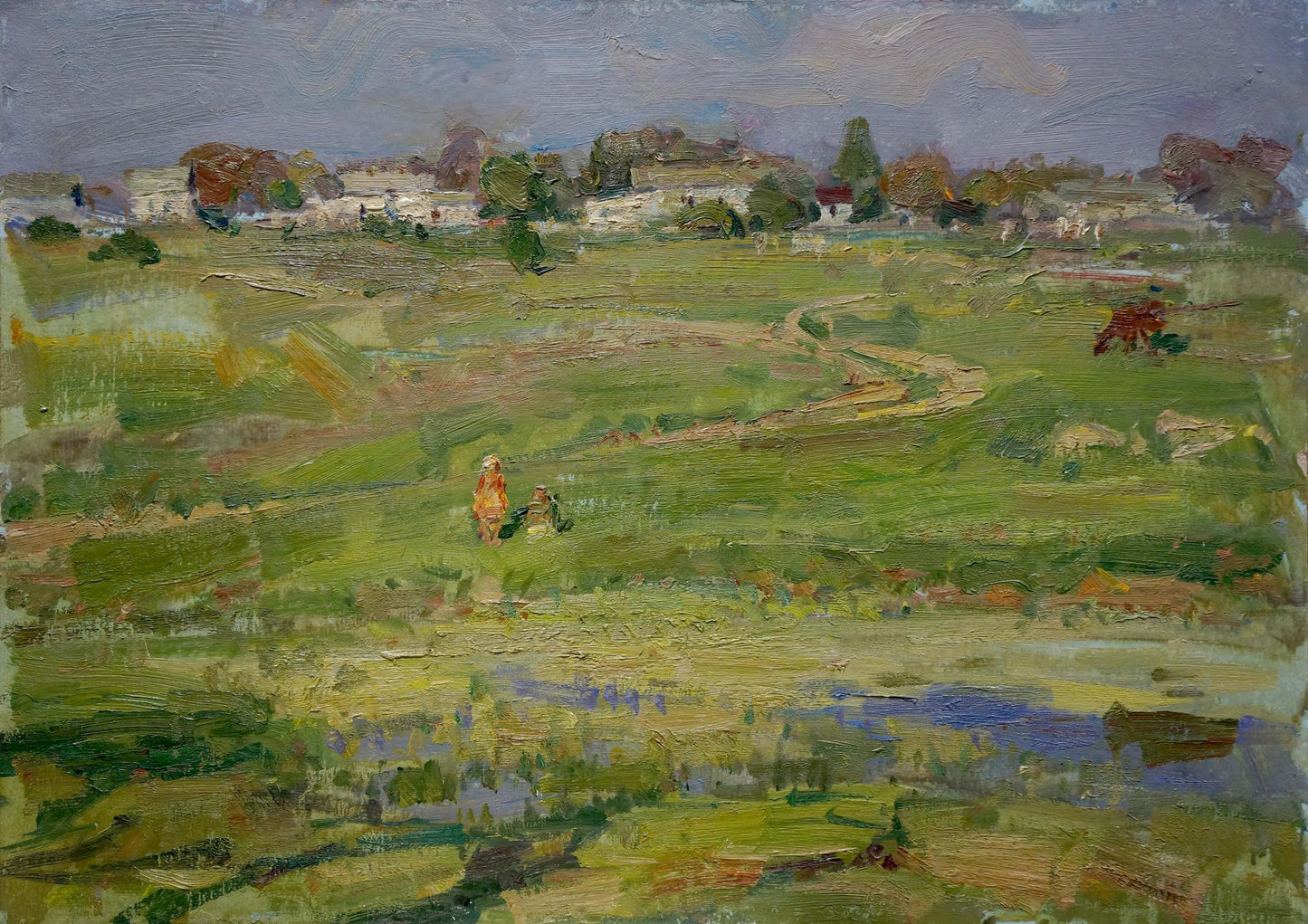 Oil painting by Olkhov Vladimir Nikolaevich: children in textured rural fields