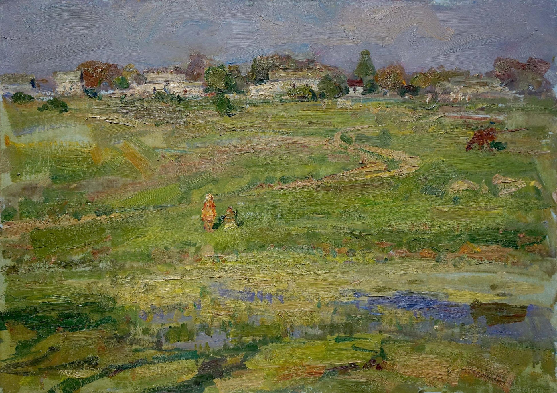 Oil painting by Olkhov Vladimir Nikolaevich: children in textured rural fields