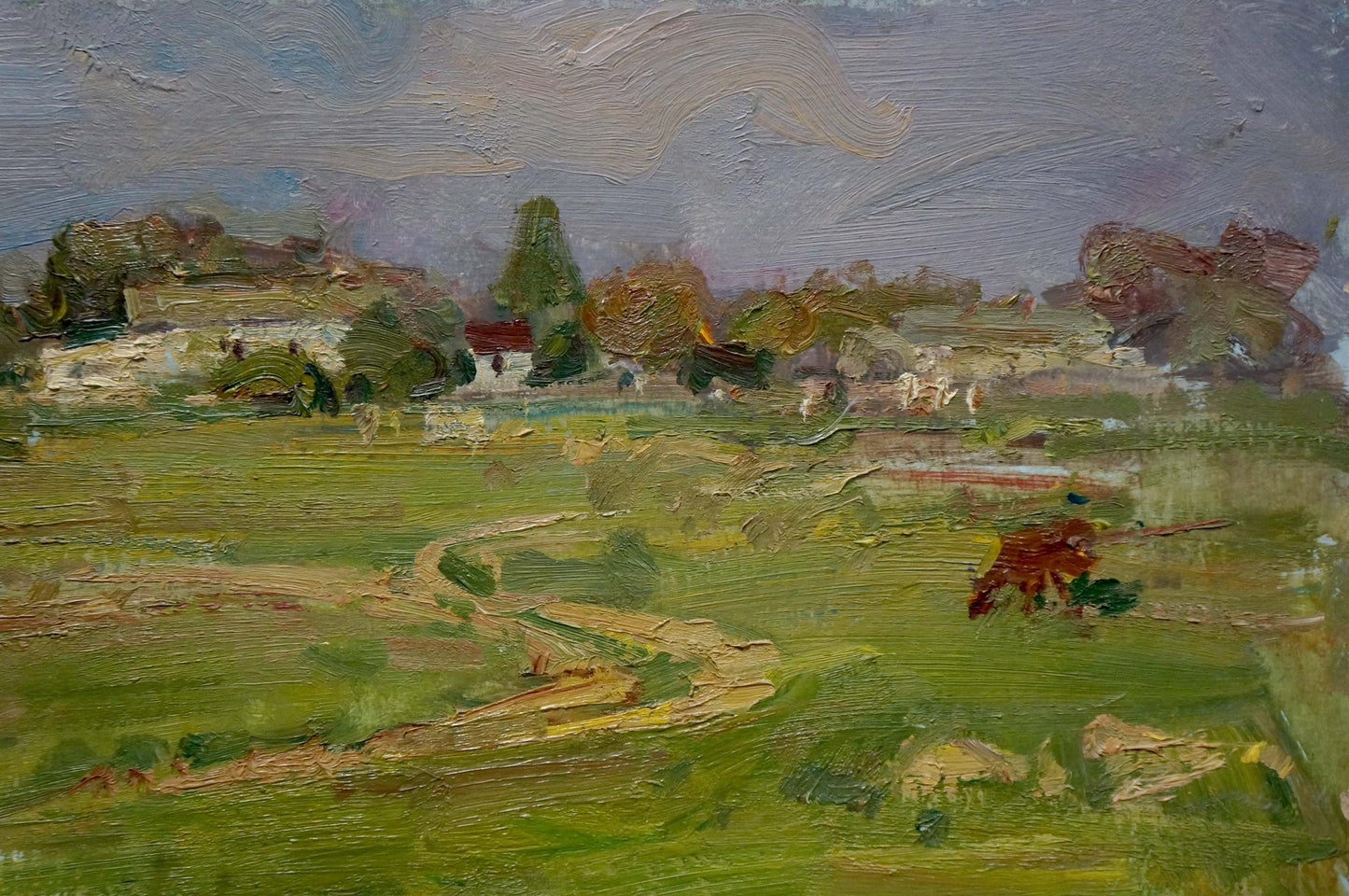 Oil painting of children in rolling green fields by Olkhov Vladimir Nikolaevich